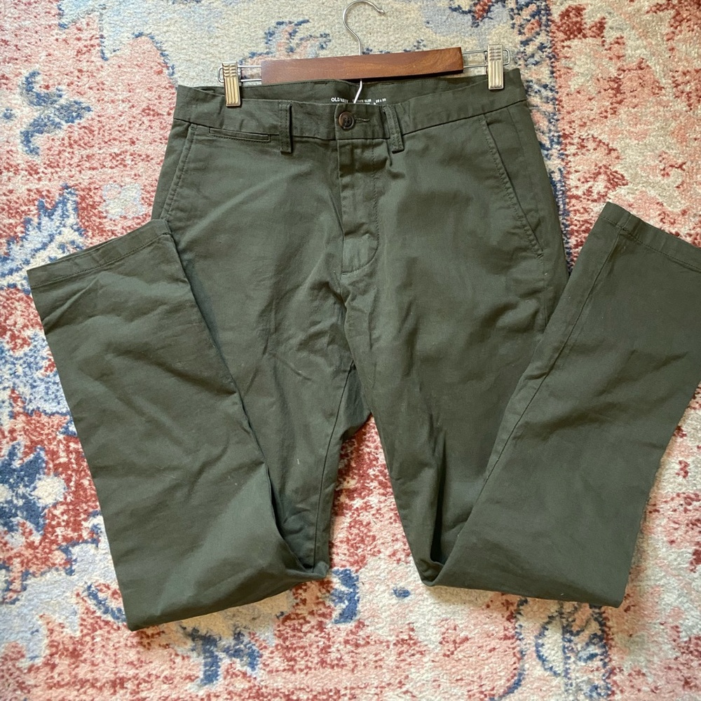 Old Navy Green Chinos Flat Front Cotton Blend
